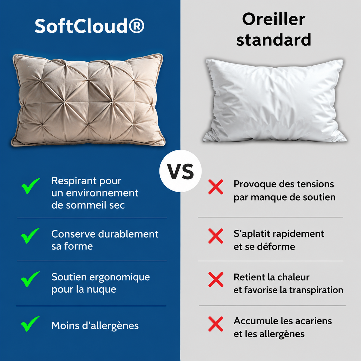 Oreiller ® hypoallergénique de confort supérieur